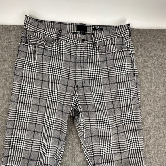 H&M Plaid Pants Skinny Fit size 30 Black White Pockets Work Business School Wear - Picture 5 of 16
